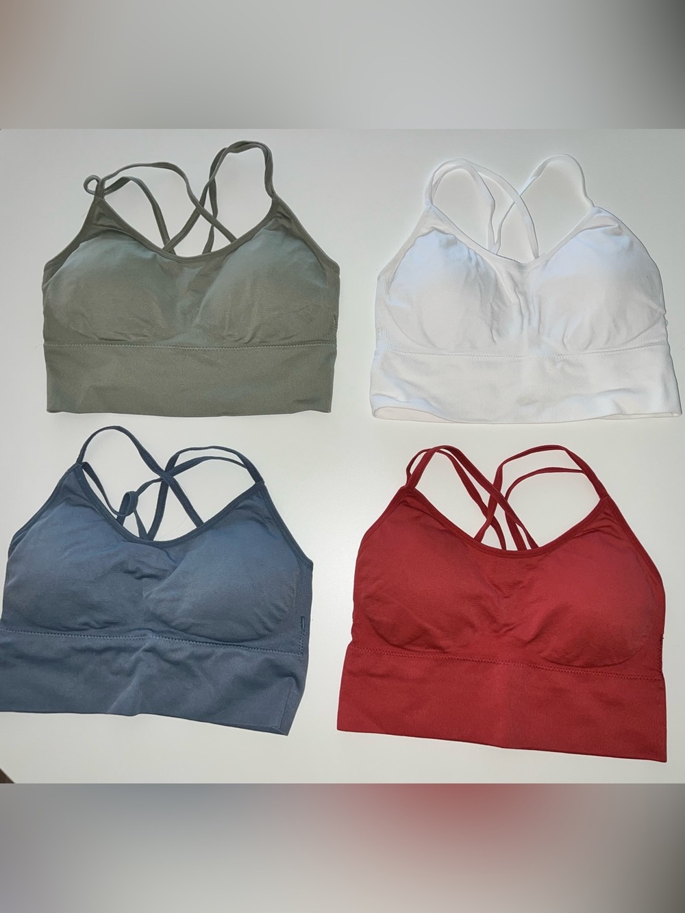 Strappy Seamless Bralette - Olive, White, Slate Blue, Red